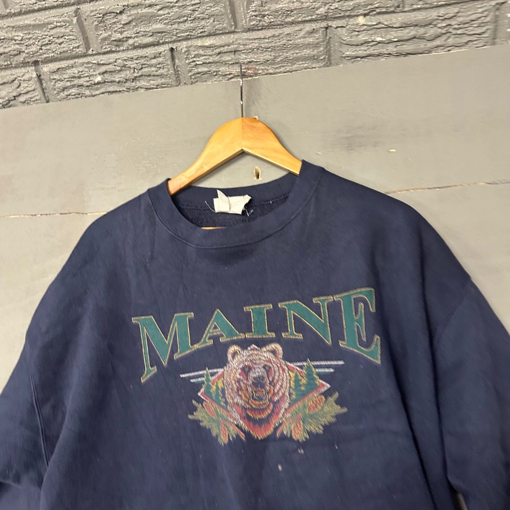 Vintage Pro‎ Spirit Maine Grizzly Bear Sweatshirt Navy Blue Graphic Crewneck L